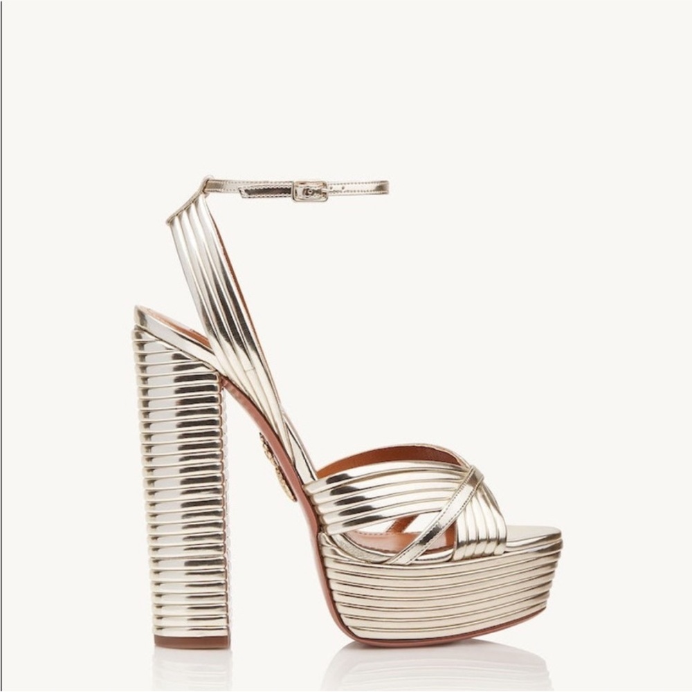 AQUAZZURA Sundance 140 metallic leather platform sandals $950 40